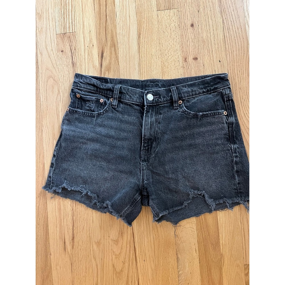 American Eagle Black High Waisted Distressed Cut Off Denim Shorts Womens Size 4
